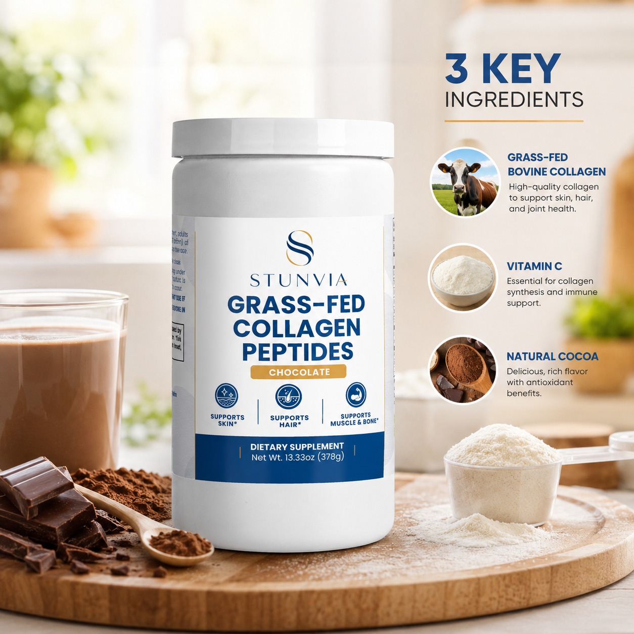 Stunvia Grass-Fed Collagen Peptides (Chocolate)